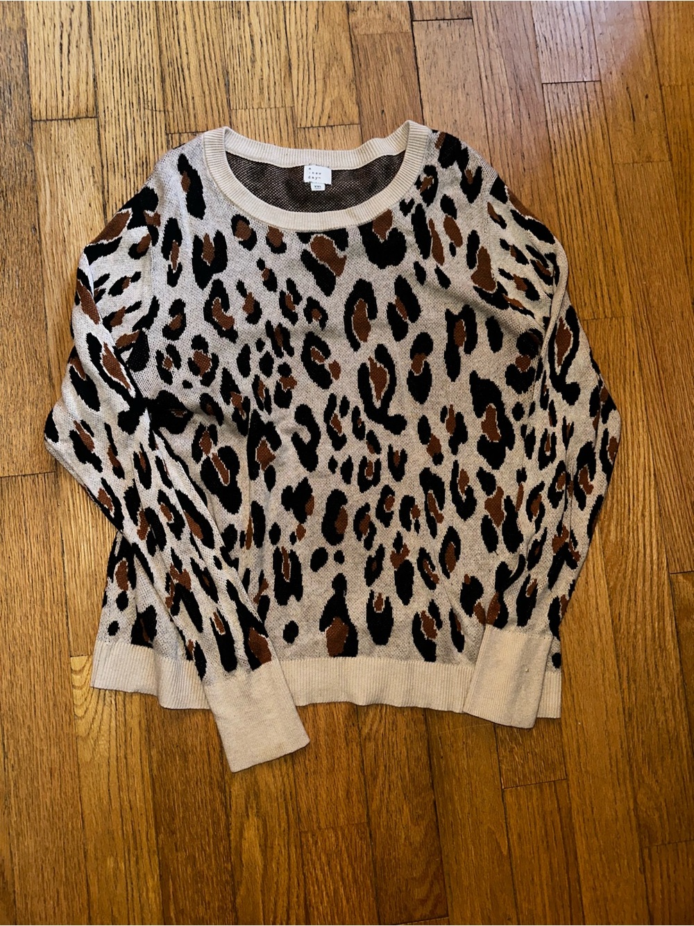 a new day Leopard Print Crewneck Sweater - Beige, Brown, Black